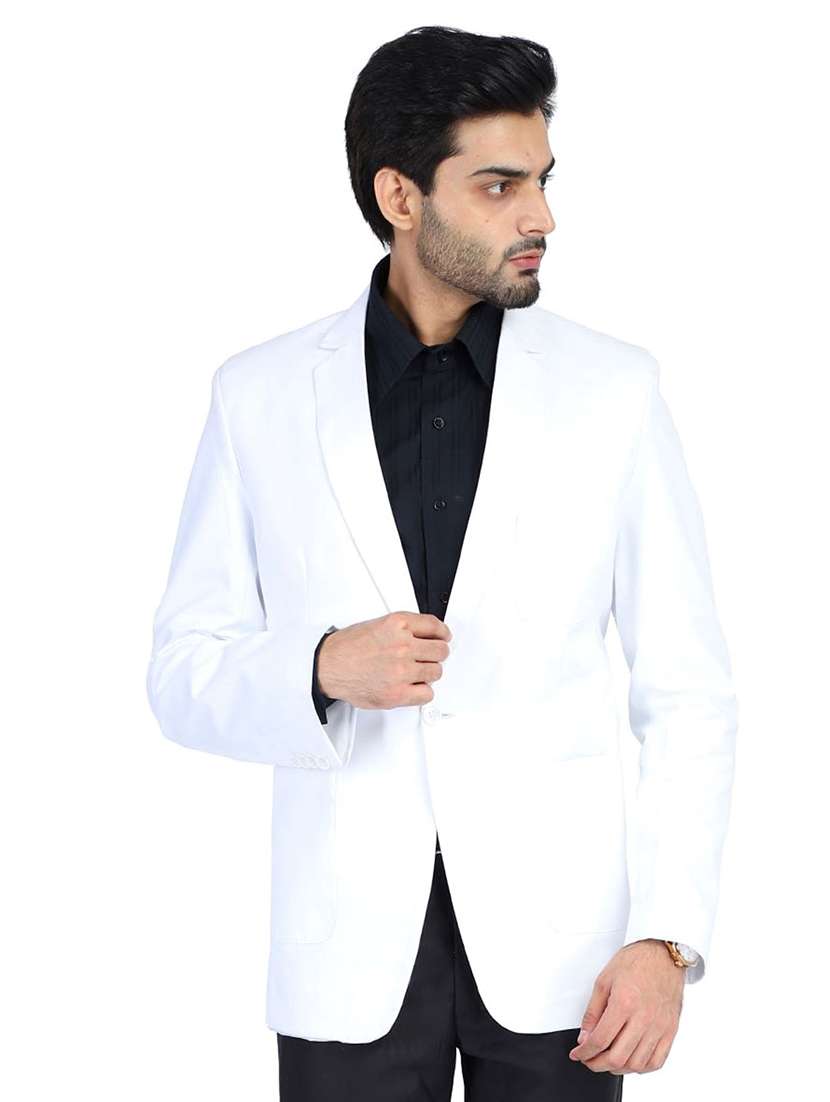 white solid single breasted formal blazer
