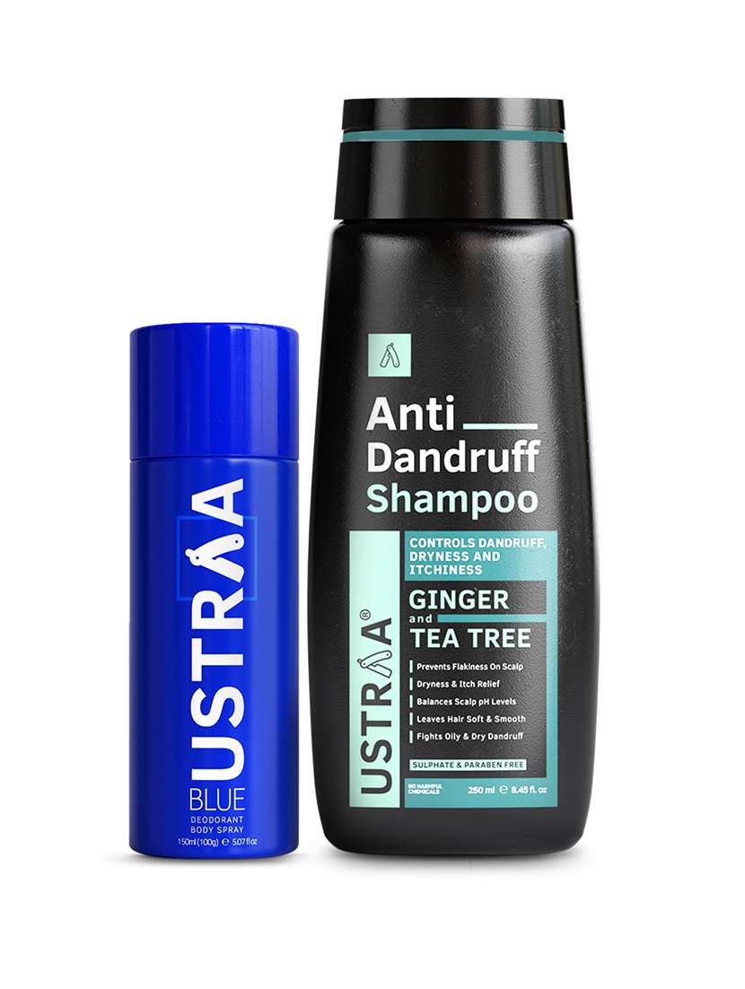 ustraa blue deodorant - 150ml & ustraa anti dandruff hair shampoo - 250ml