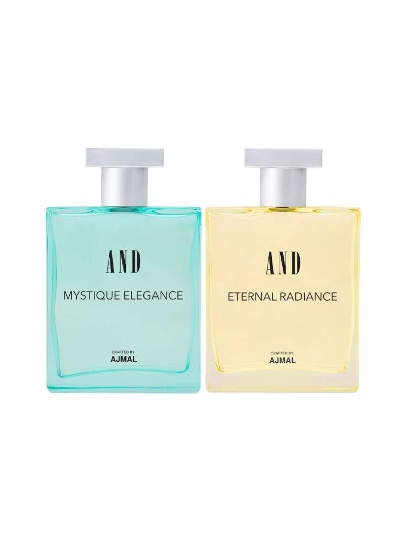 and mystique elegance & eternal radiance pack of 2 eau de parfum 50ml each for women crafted by ajmal + 2 parfum testers