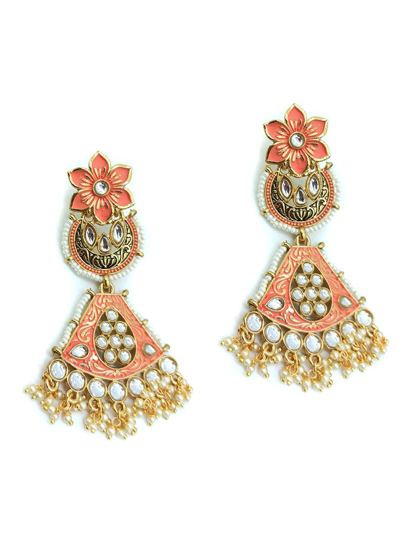 pink gold plated chandballi earring - 17869202 -  Zoom Image - 0