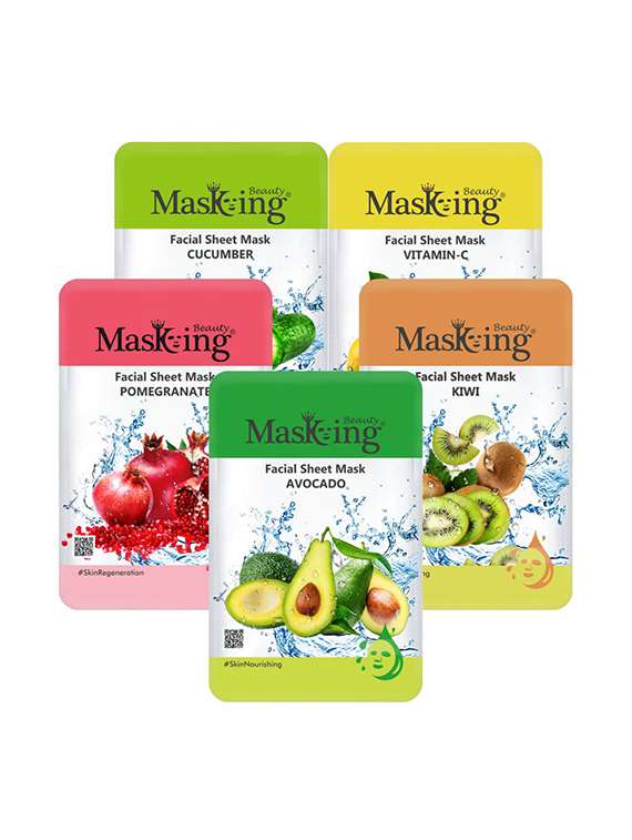 masking beauty facial sheet mask for skin glowing, brightening, lightening & nourishing for women & men combo pack of 5