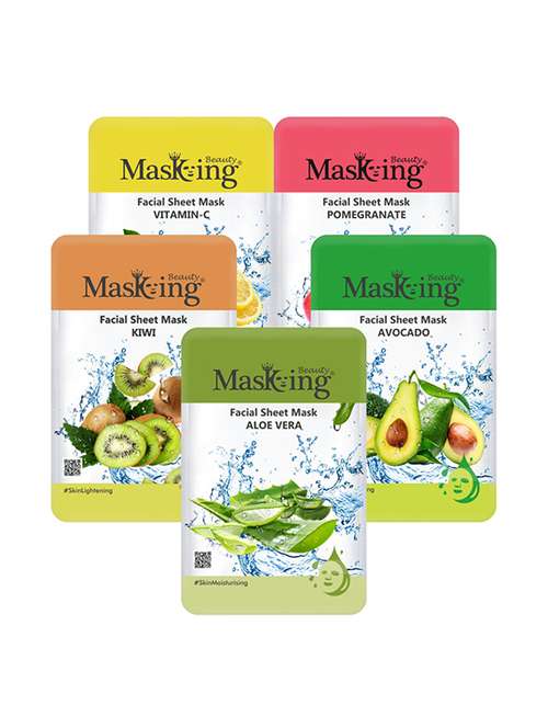masking beauty facial sheet mask for skin regenerating, glowing, lightening & moisturizing for women & men combo pack of 5 - 17869534 - Standard Image - 0