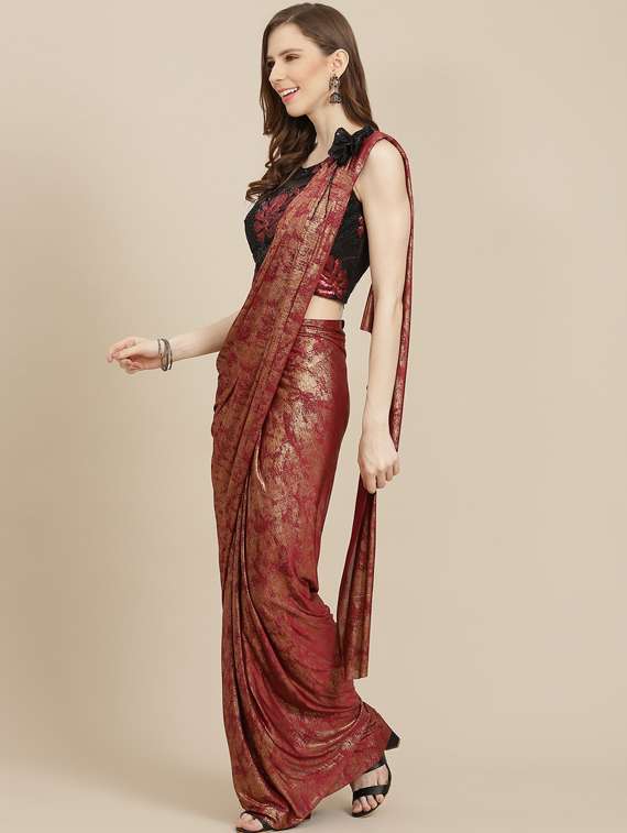 women's foil print maroon colored saree