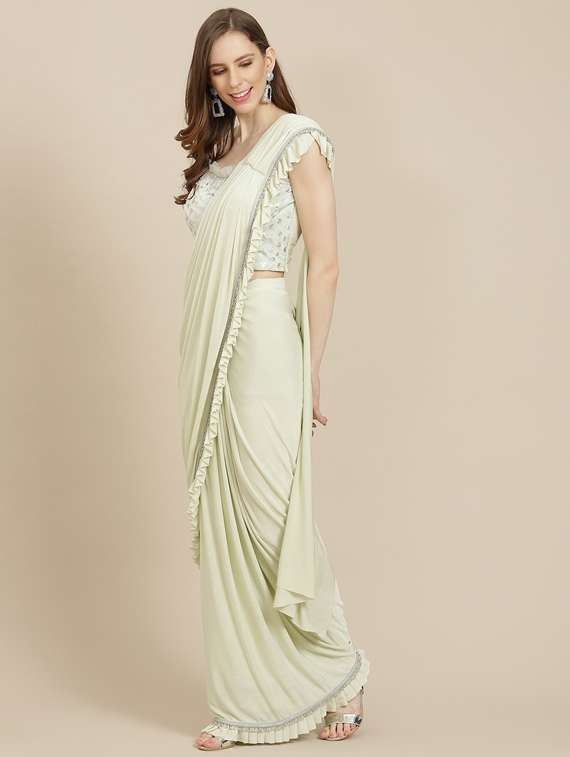 solid draped saree with blouse