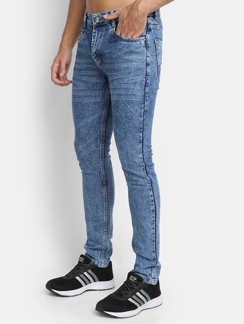 blue light-washed denim jeans