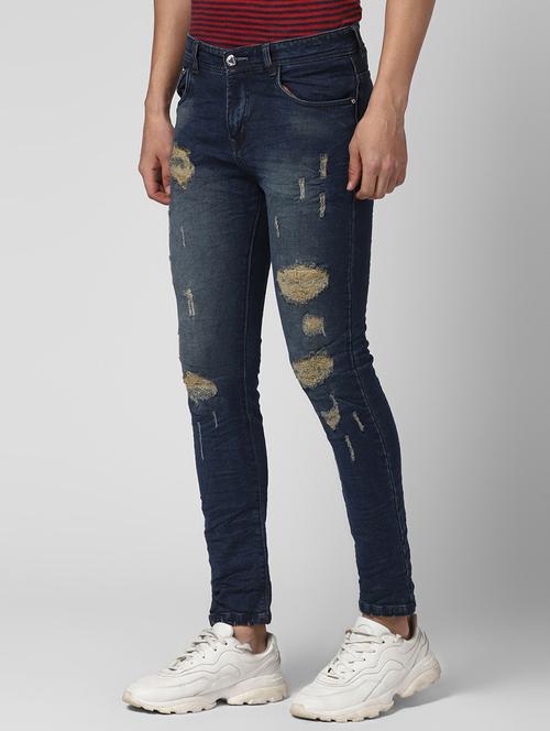 blue light washed distressed denim jeans - 17874819 - Standard Image - 0
