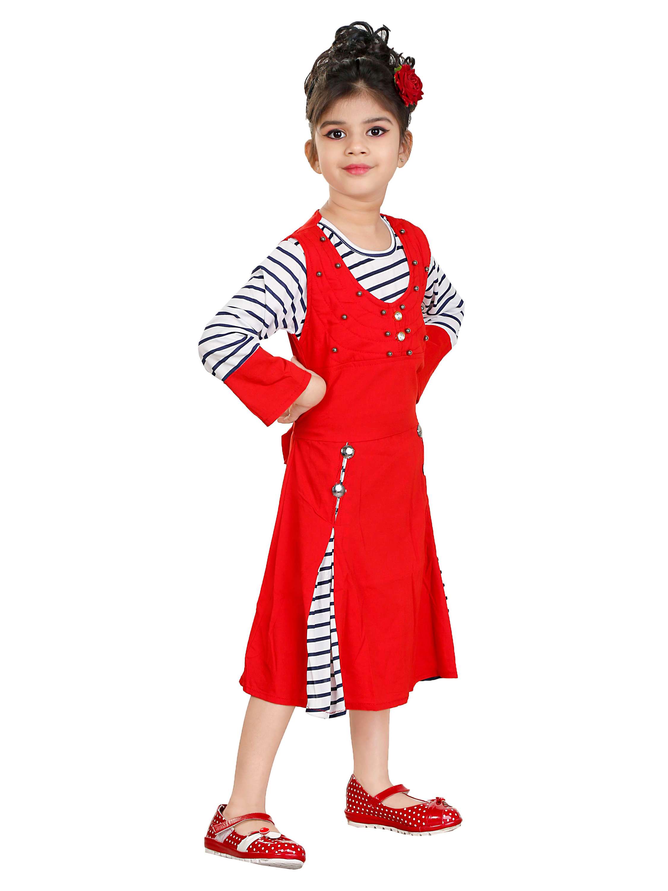negup girls midi/knee length party dress red (multicolor, full sleeve) - 17875109 -  Standard Image - 2