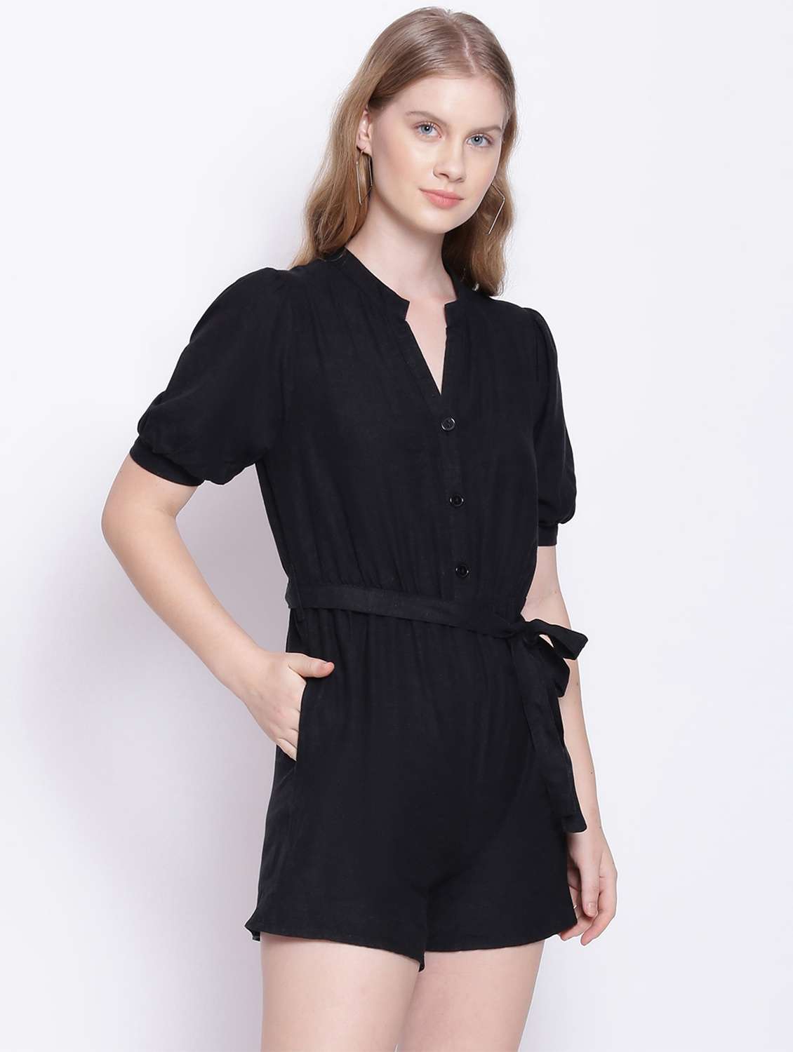 tie front solid romper  - 17875202 -  Standard Image - 2
