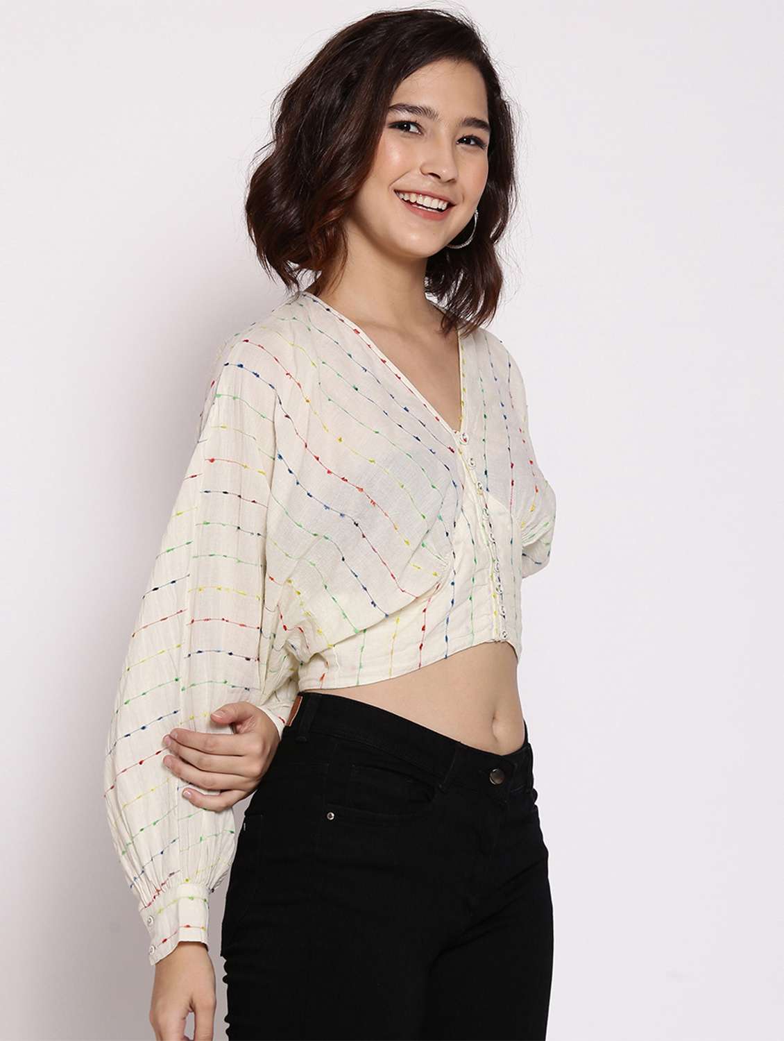 women's crop v neck top - 17875208 - Standard Image - 2