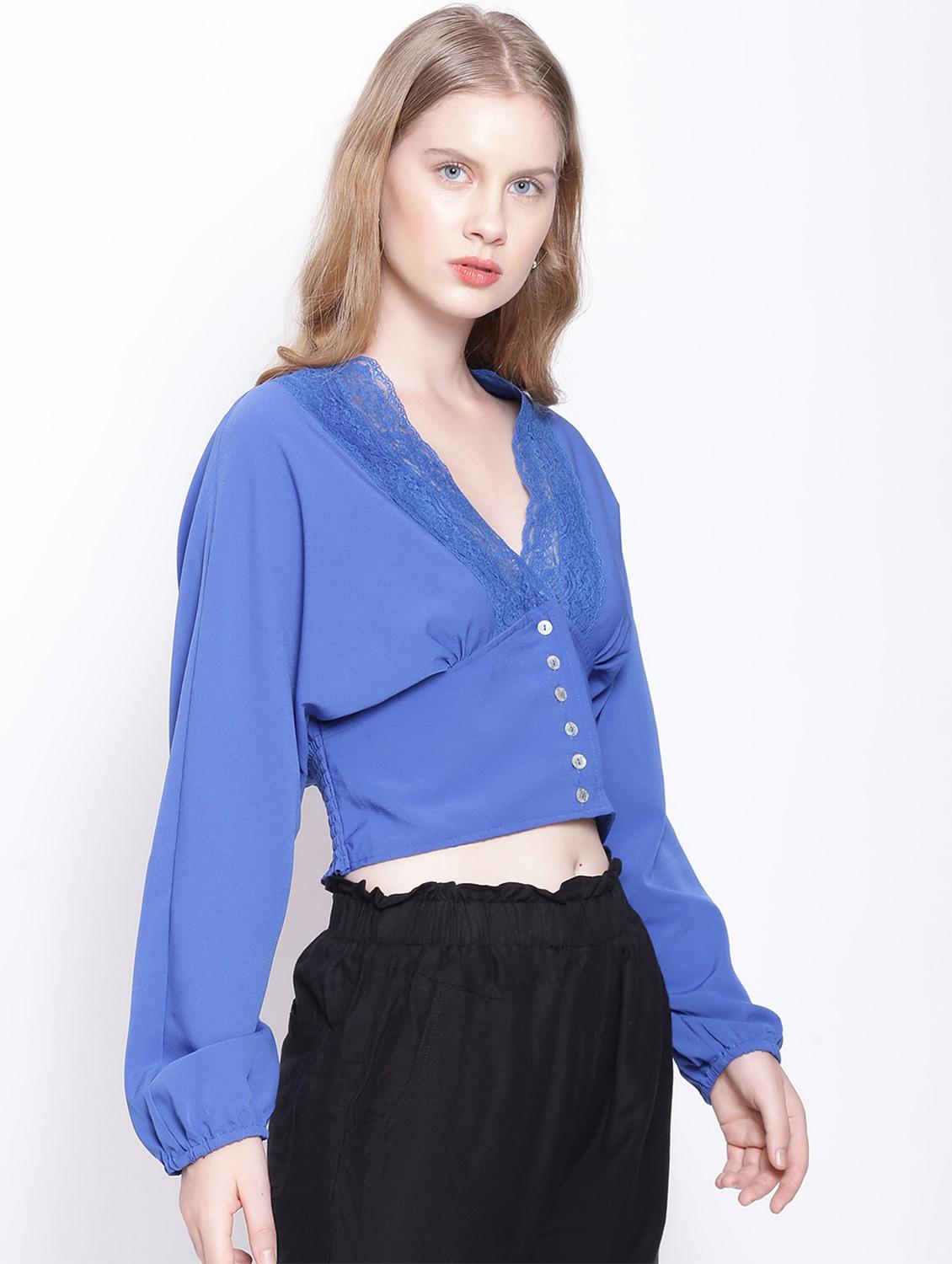 lace detail solid crop top - 17875212 - Standard Image - 2