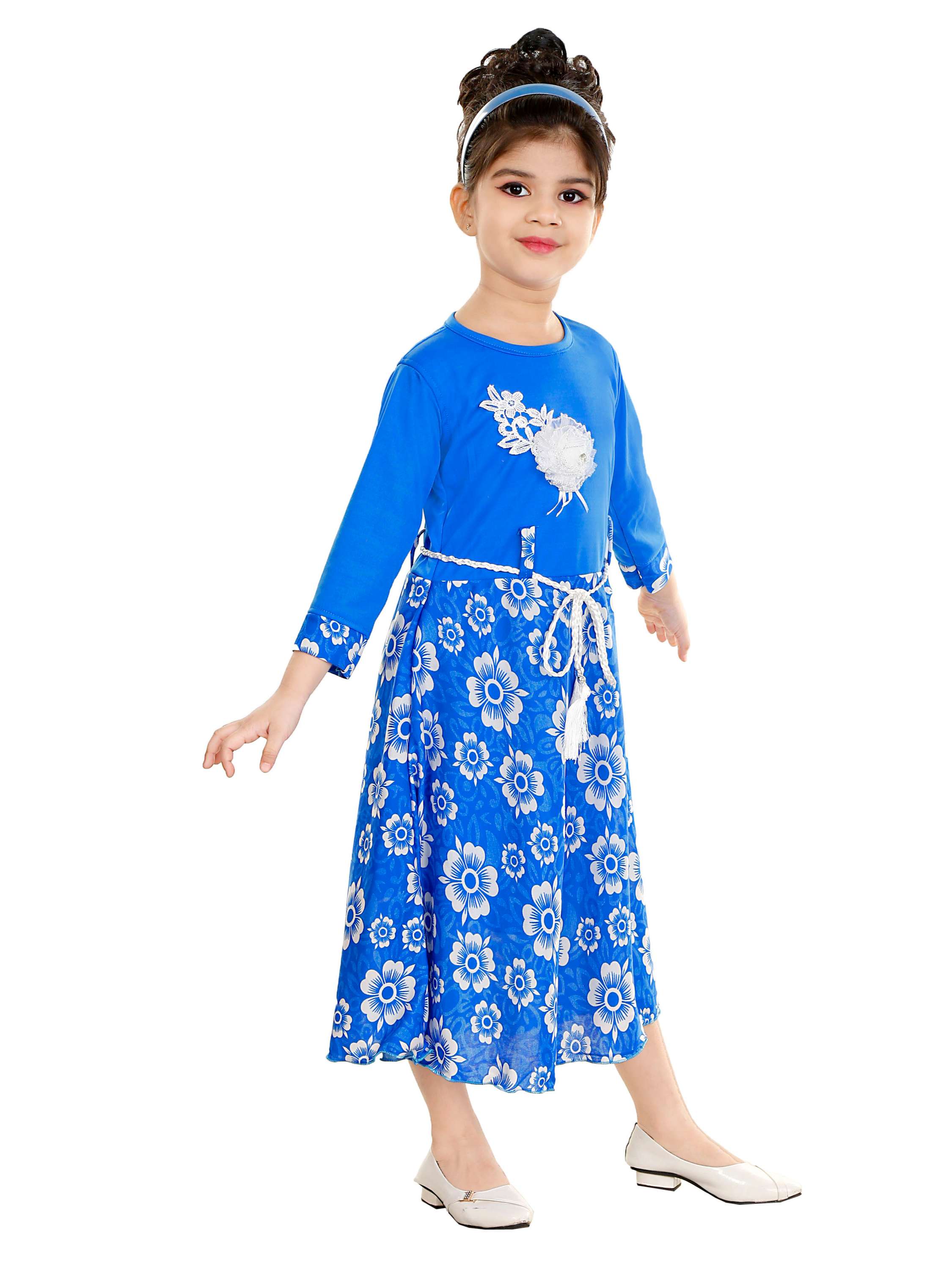 negup girls calf length party dress grown  (sky-blue, full sleeve) - 17882579 -  Standard Image - 2