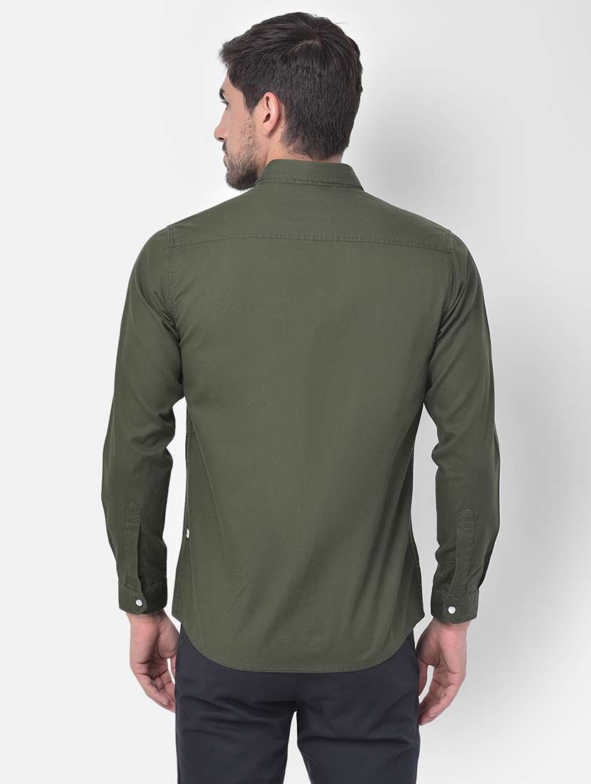 olive green solid casual shirt - 17882887 - Standard Image - 2