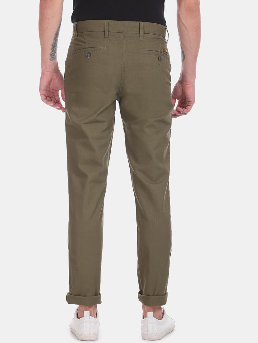green solid flat front casual trouser - 17883155 - Standard Image - 2