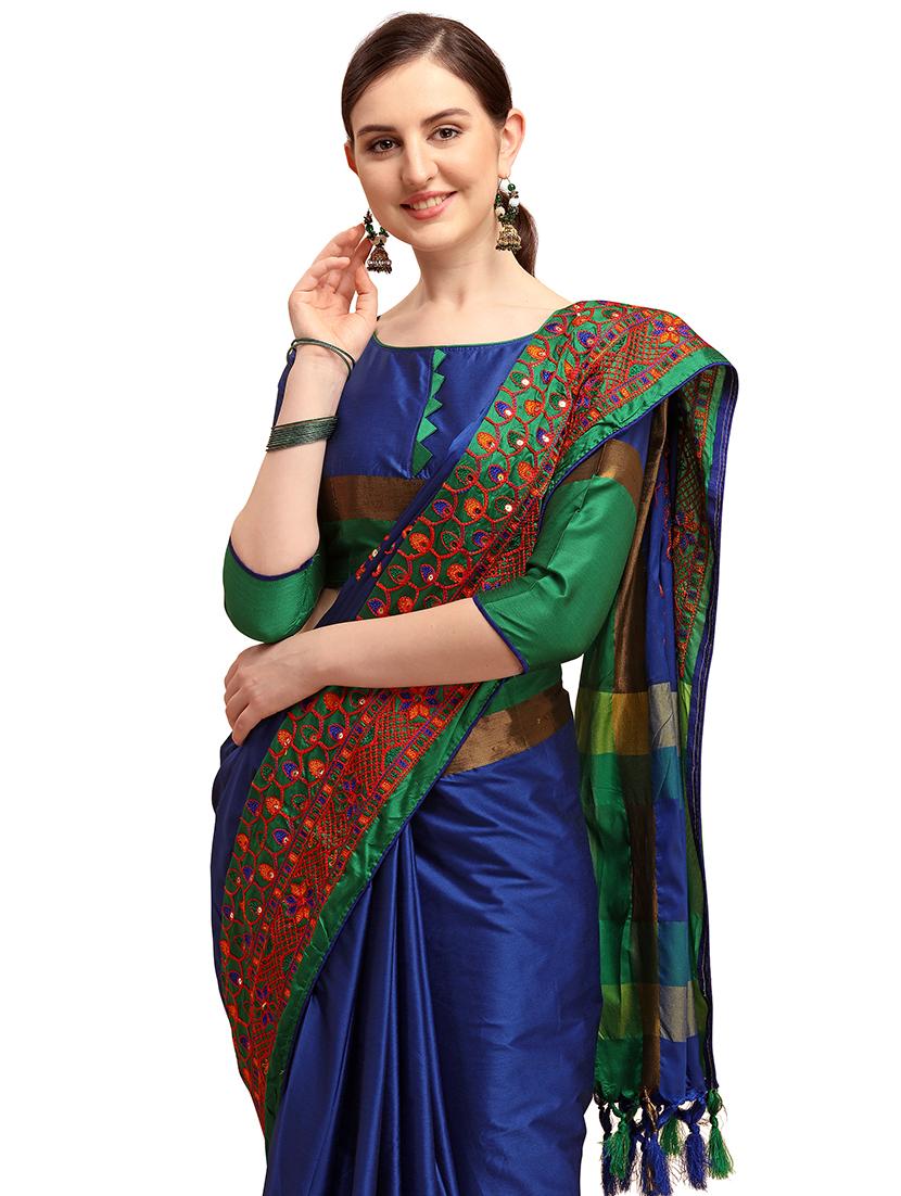 contrast embroidered saree - 17883805 - Standard Image - 2