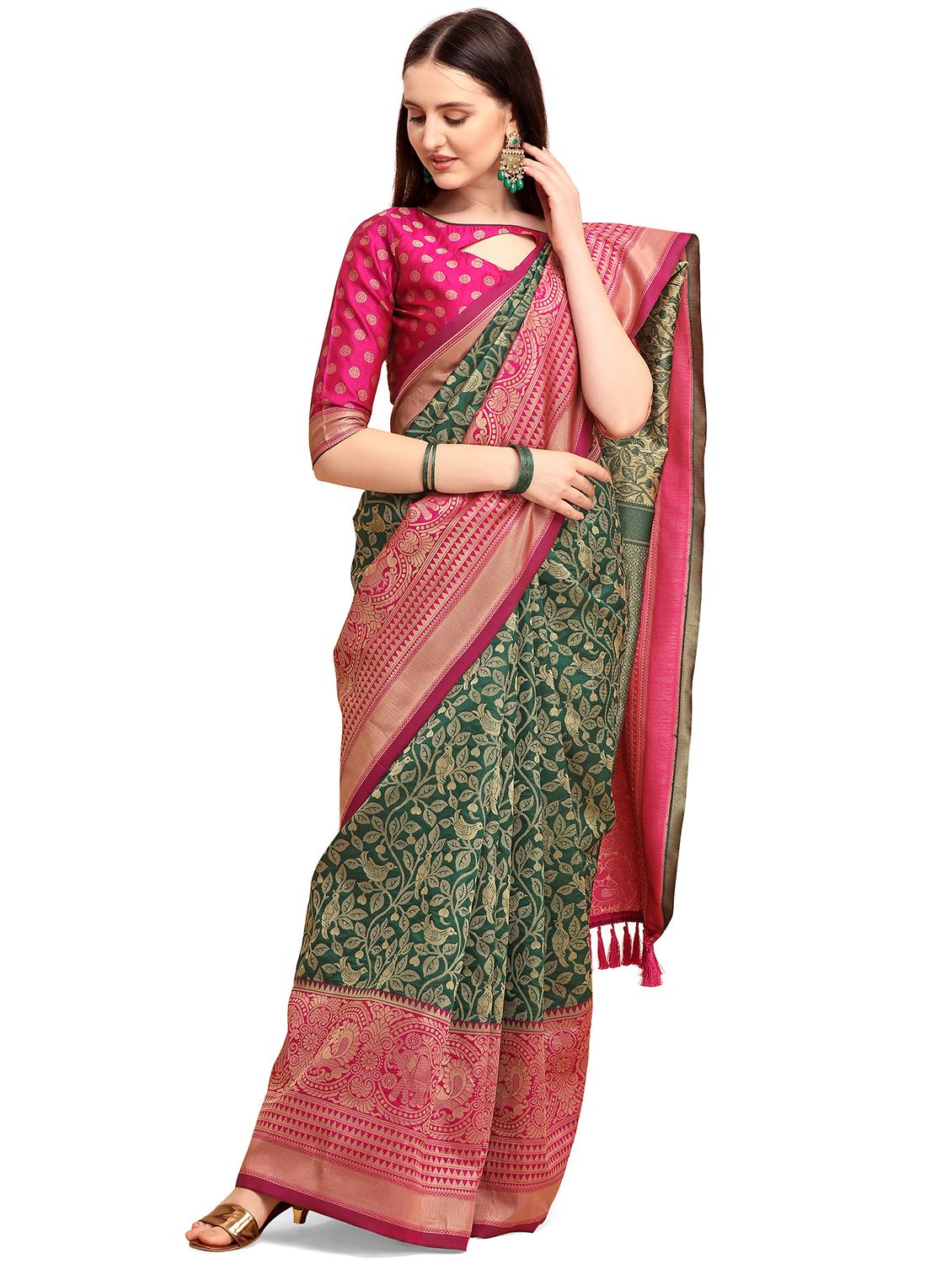 women's self design green colored saree with blouse - 17883811 -  Zoom Image - 0