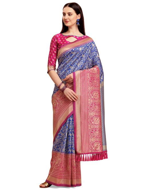 women's self design blue colored saree with blouse - 17883812 - Standard Image - 0