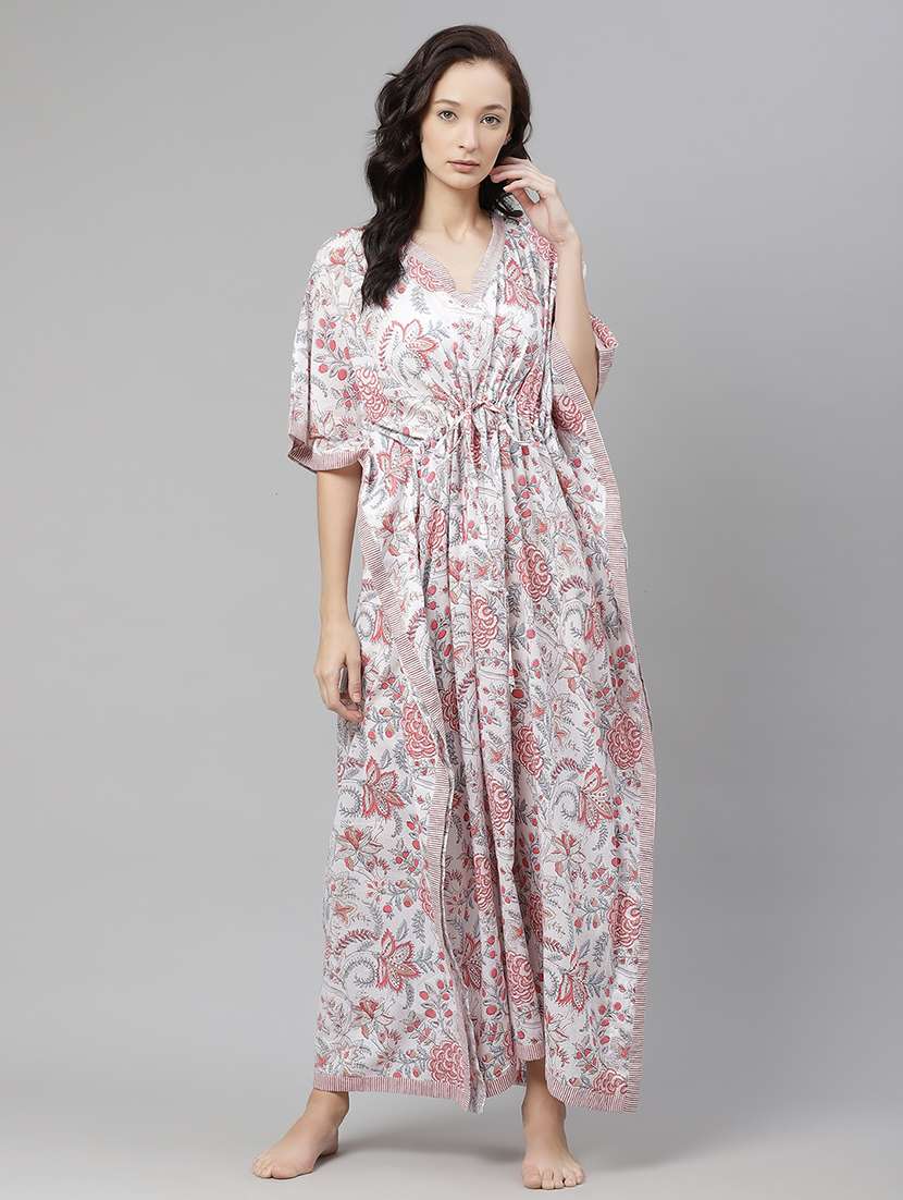 tie front floral kaftan dress - 17885607 - Zoom Image - 0