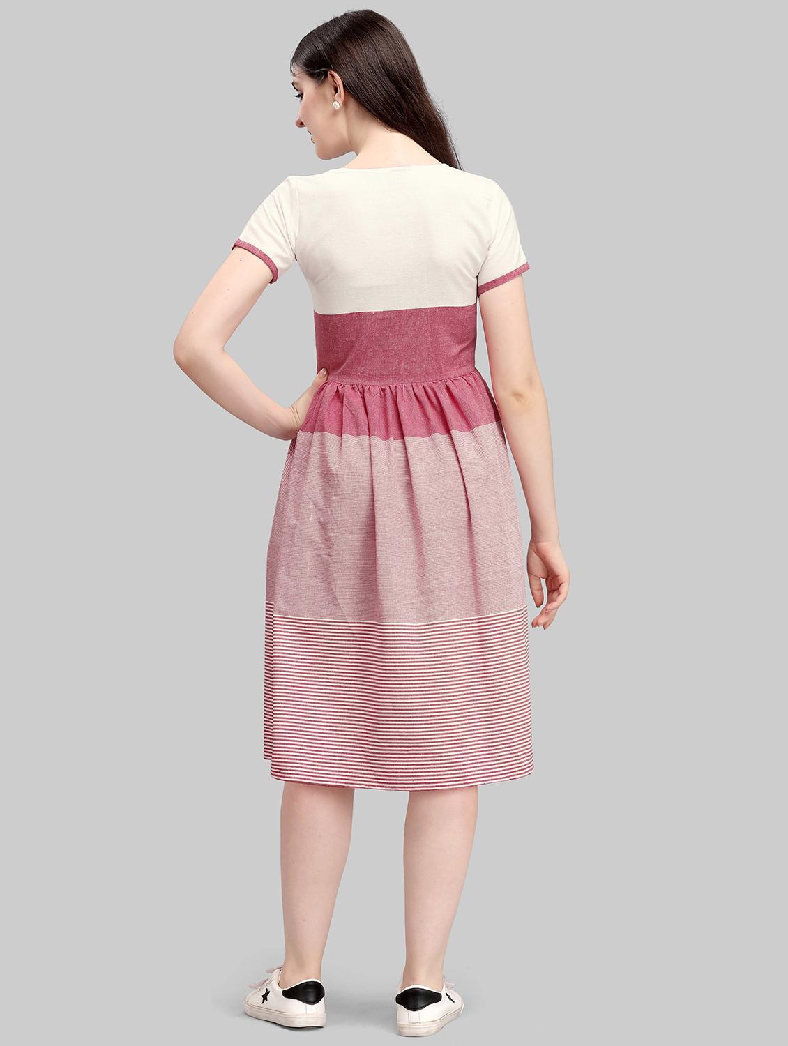 v-neck striped fit & flare dress - 17885617 - Standard Image - 2