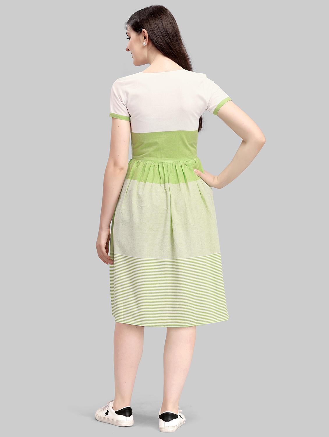 v-neck striped fit & flare dress - 17885618 - Standard Image - 2