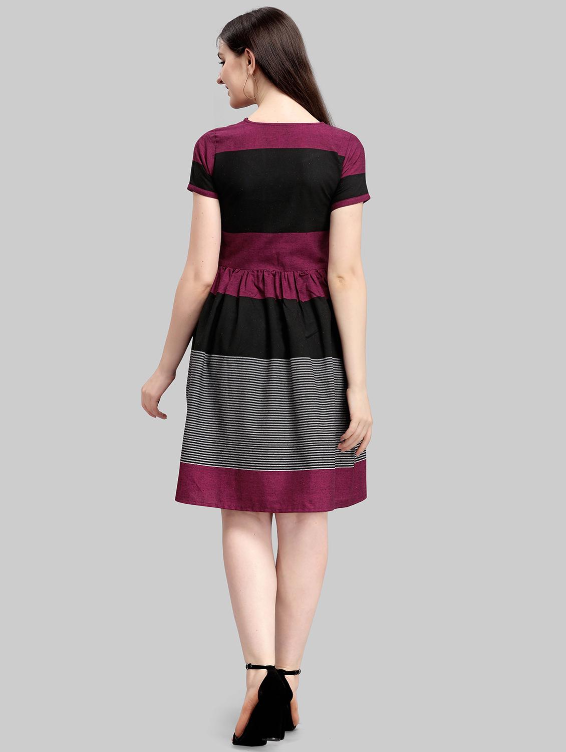 v-neck striped fit & flare dress - 17885622 - Standard Image - 2