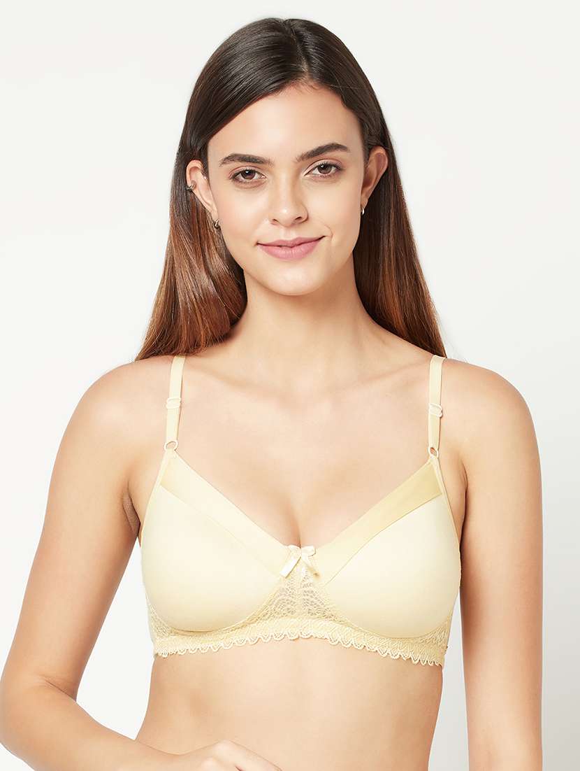 beige solid regular bra