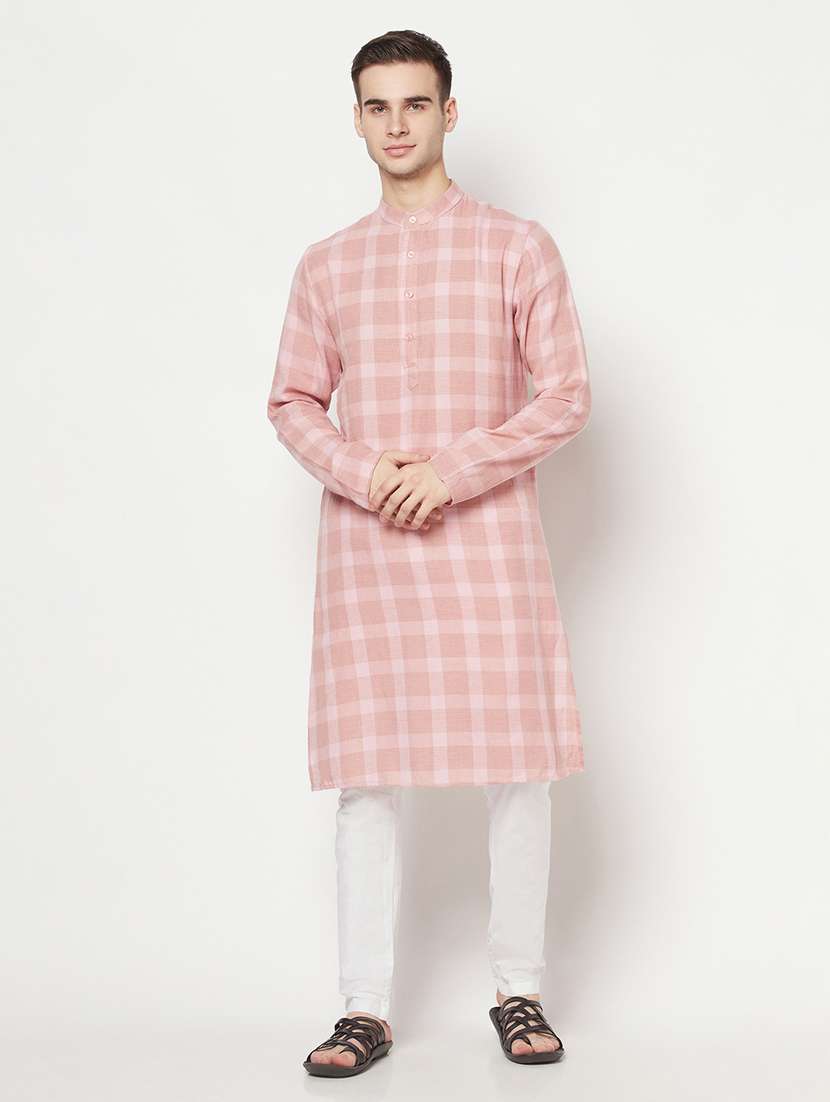 pink checkered long kurta - 17887117 - Zoom Image - 0