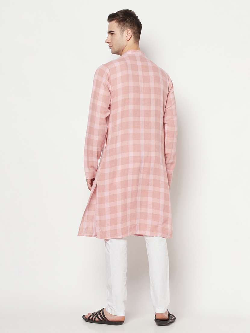 pink checkered long kurta - 17887117 - Standard Image - 2