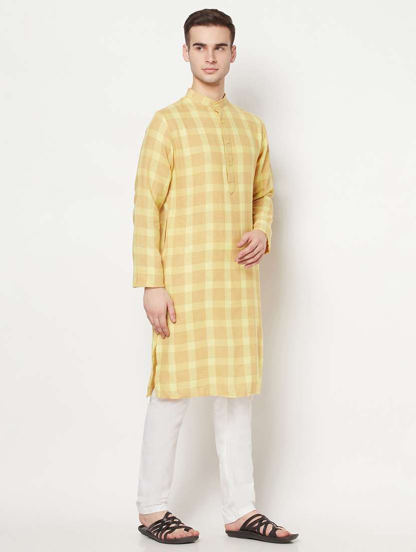 yellow checkered long kurta - 17887119 - Standard Image - 2