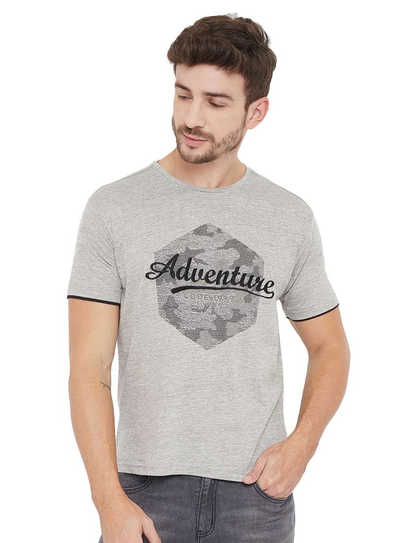 grey front print t-shirt