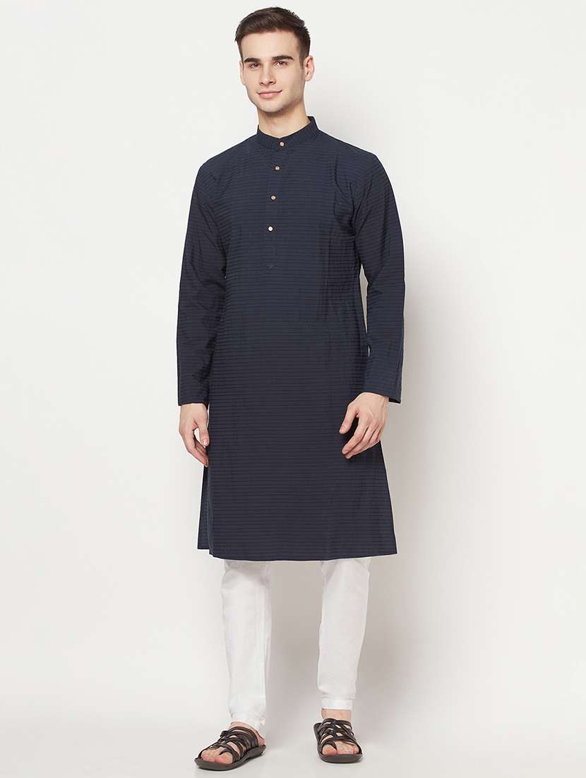 navy blue striped long kurta