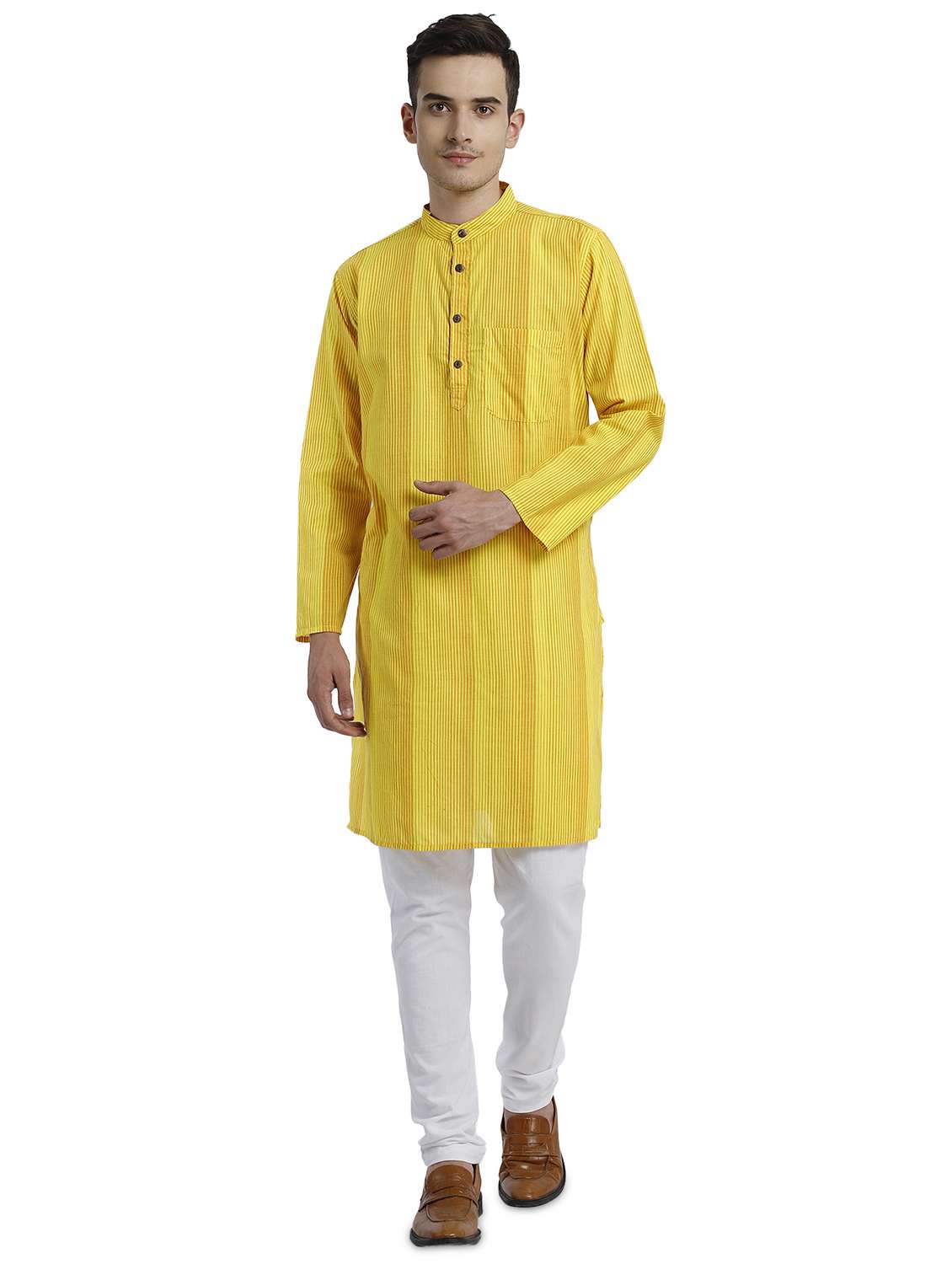 yellow striped long kurta