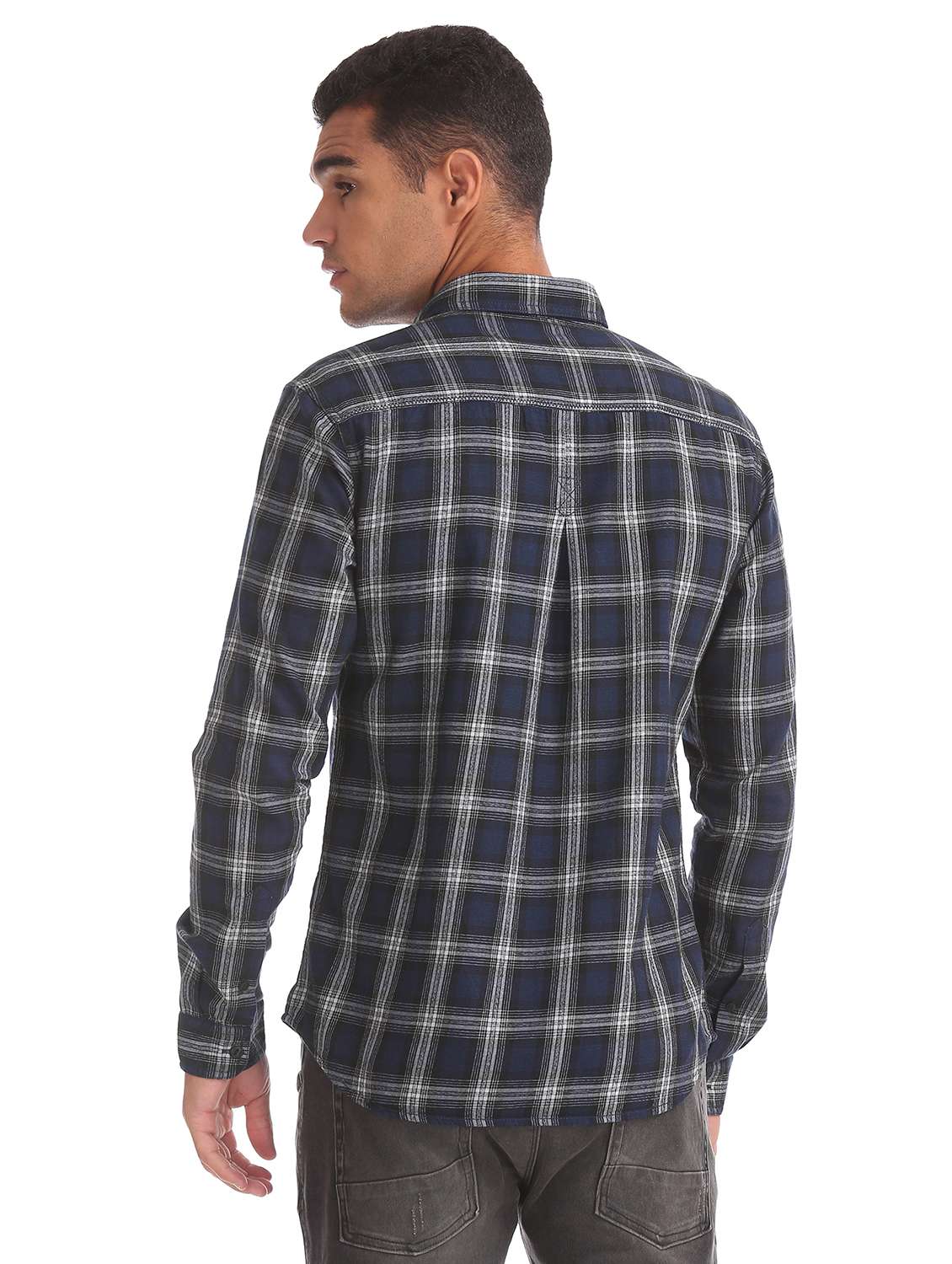 navy blue checkered casual shirt - 17888690 - Standard Image - 2