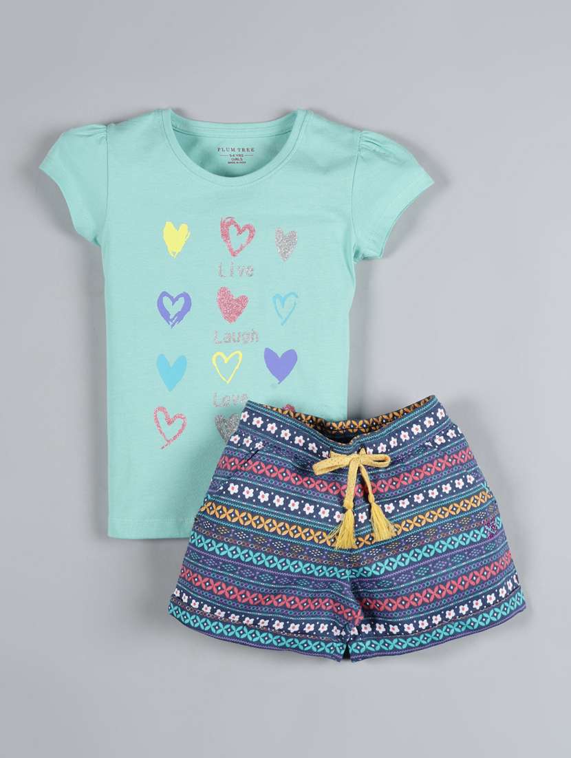 light blue printed shorts set 