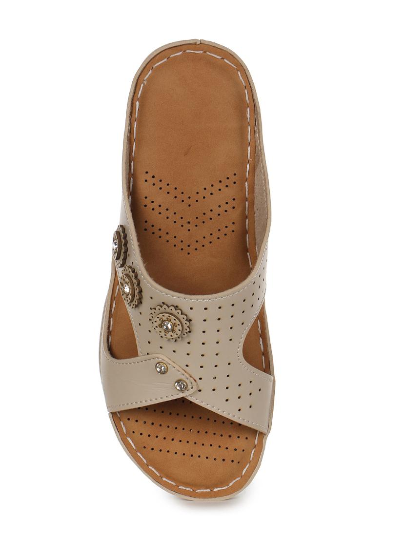 beige synthetic slip on sandals - 17892610 - Standard Image - 2