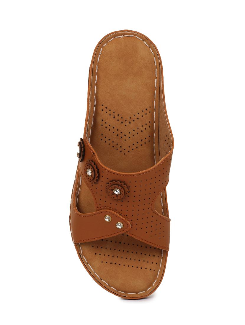 tan synthetic slip on sandals - 17892612 - Standard Image - 2