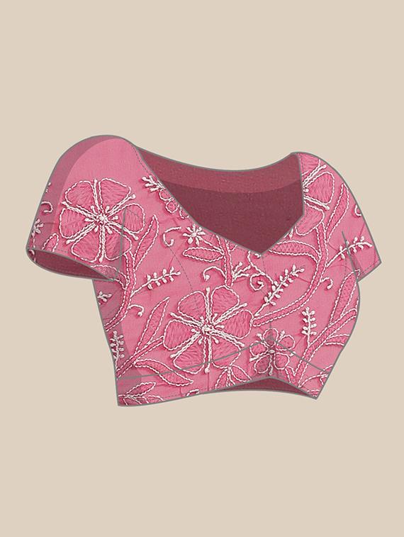 ada hand-embroidered magenta chikankari saree with blouse - 17893685 - Standard Image - 2