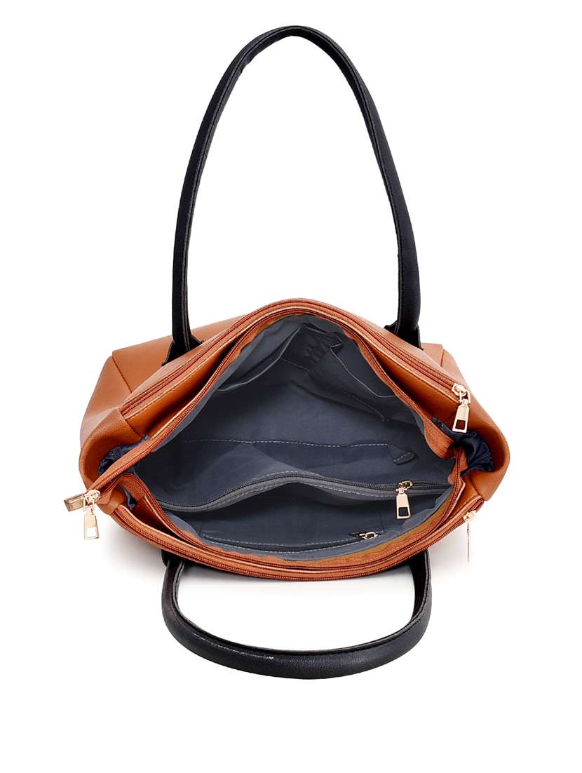 tan leatherette (pu) combo handbag - 17900265 -  Standard Image - 2