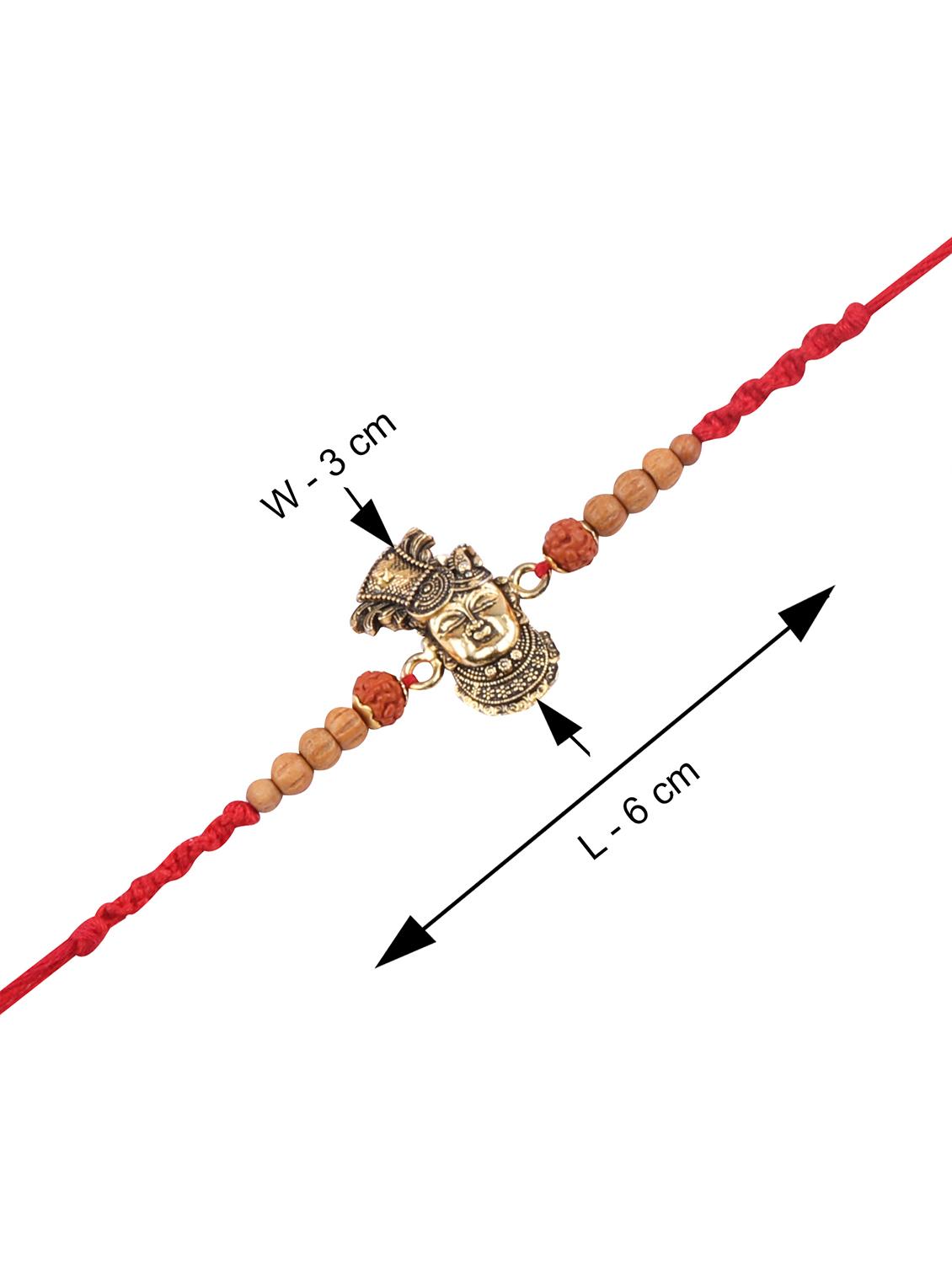 red gold plated thread rakhi with roli chawal and greeting card - 17900790 - Standard Image - 2