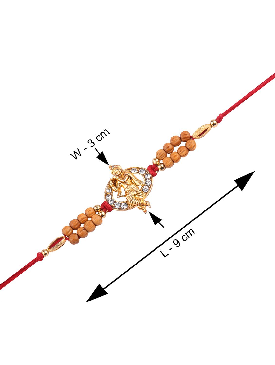 red gold plated thread rakhi with roli chawal and greeting card - 17900795 - Standard Image - 2
