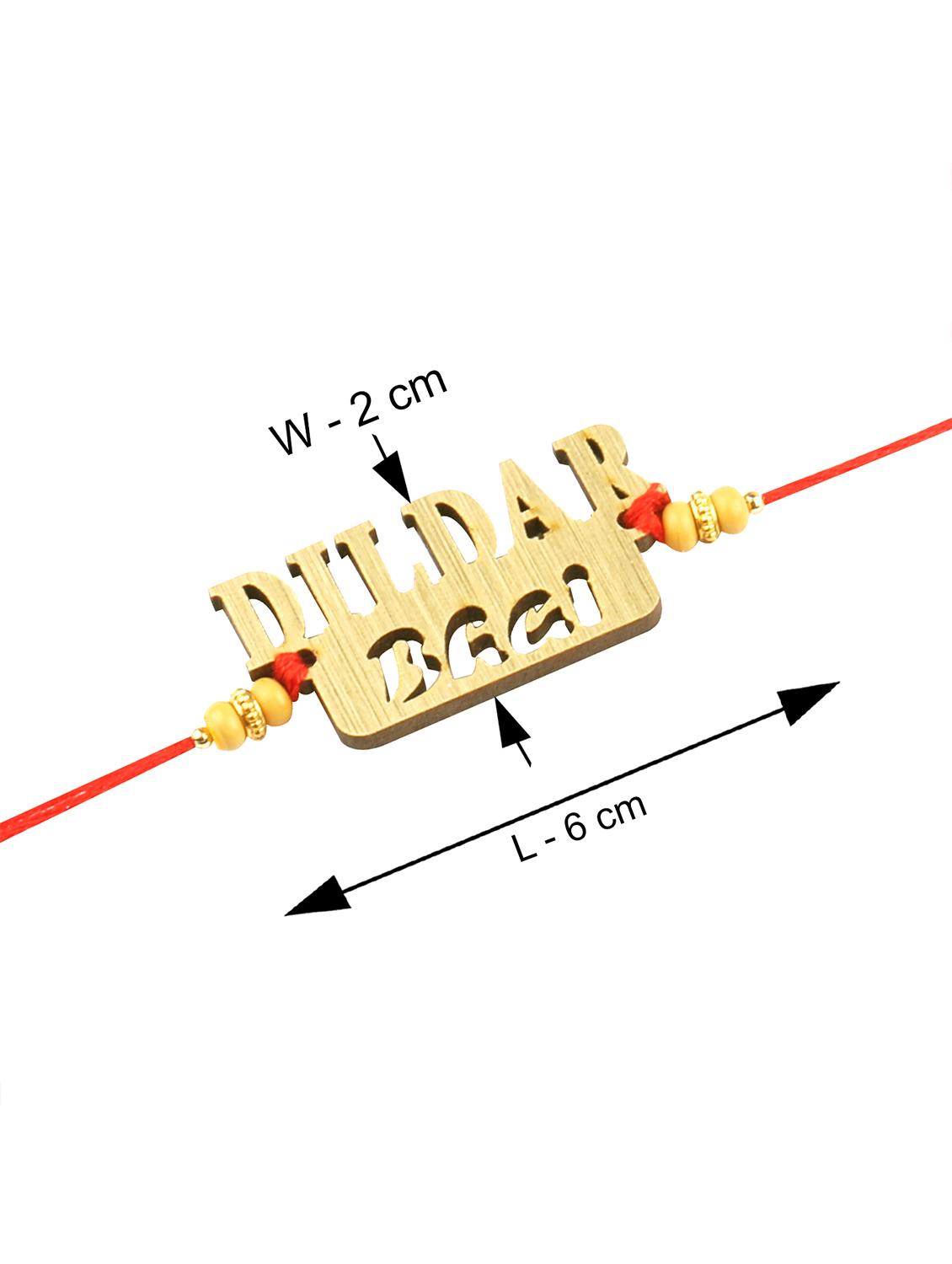 red gold plated thread rakhi with roli chawal and greeting card - 17900797 - Standard Image - 2