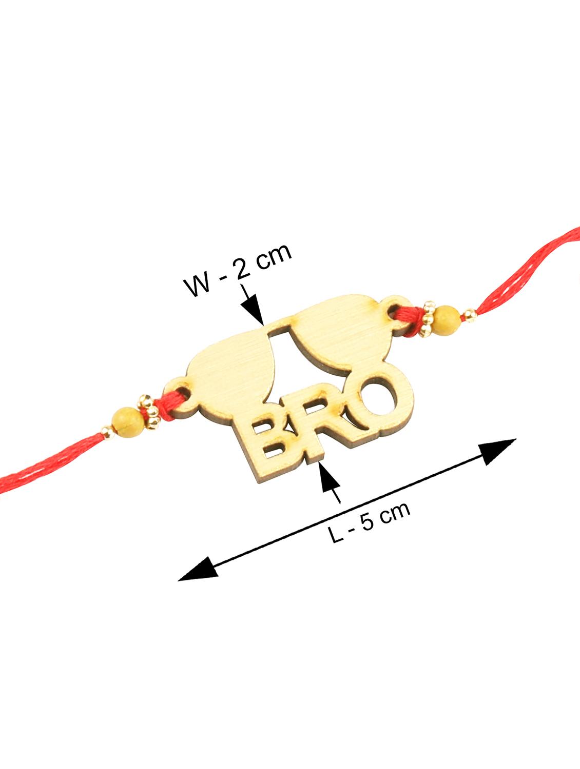 red gold plated thread rakhi with roli chawal kankawati thali and greeting card - 17900815 - Standard Image - 2