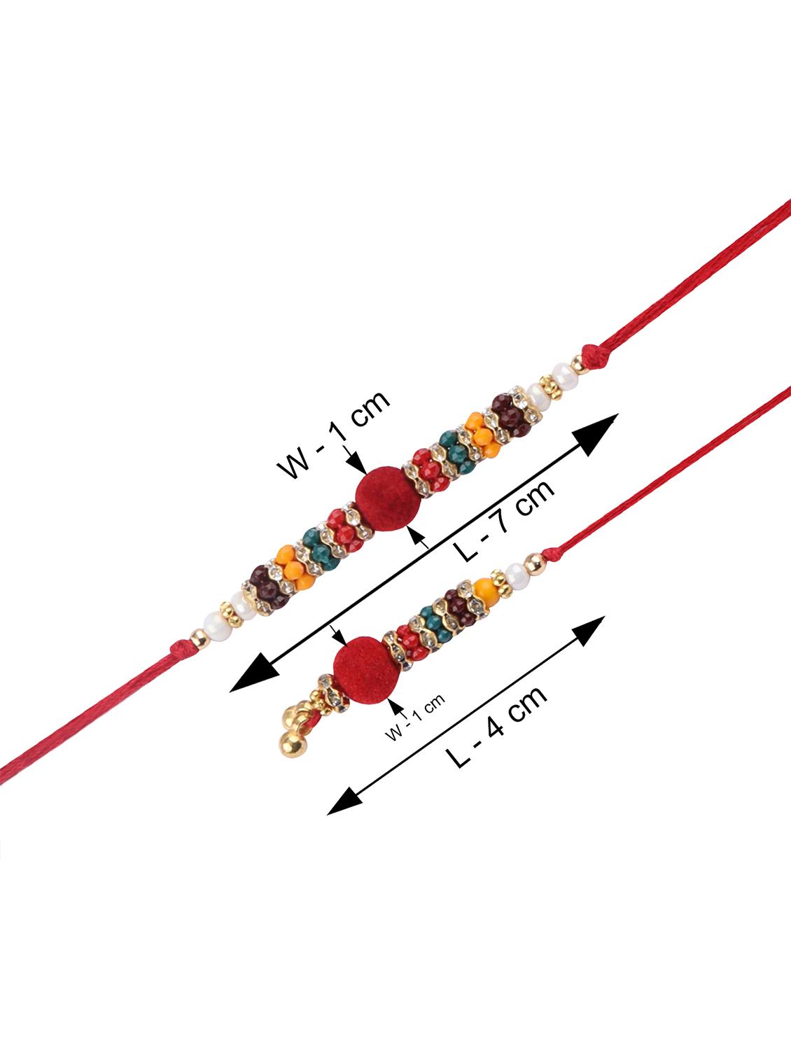 multi colored handcraft thread rakhi with roli chawal kankawati thali and greeting card - 17900820 - Standard Image - 2