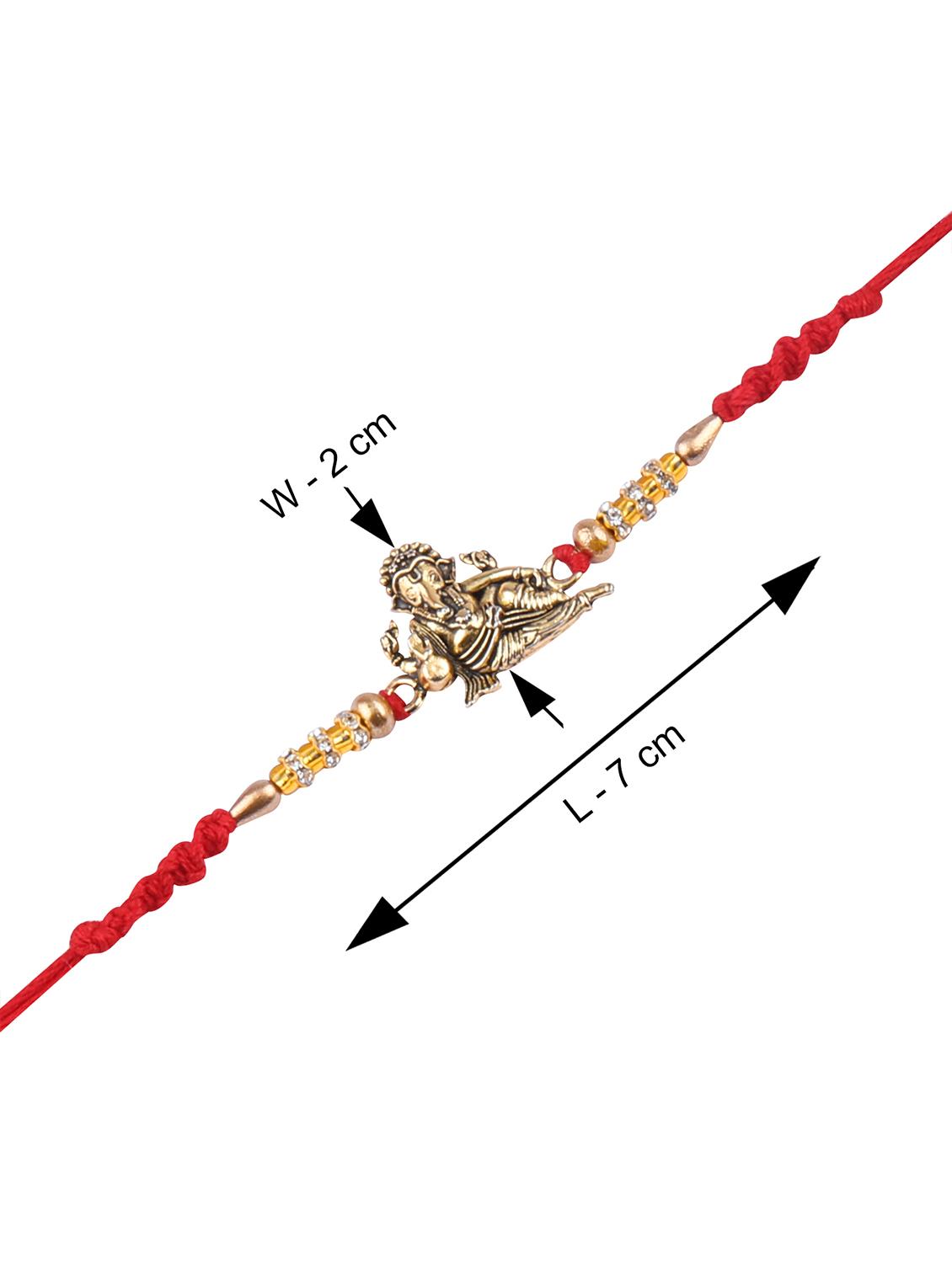 set of 3 gold plated thread rakhi with roli chawal kankawati thali and greeting card - 17900864 - Standard Image - 2