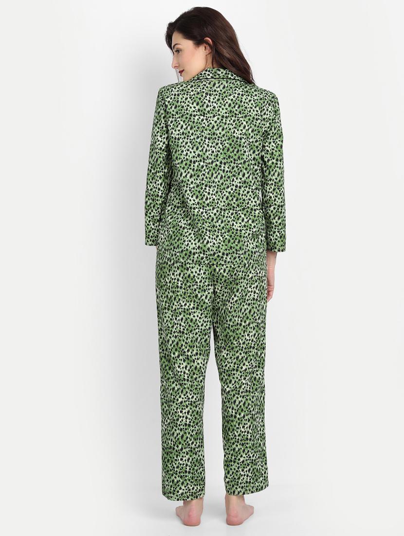 lapel neck animal print nightwear pajama set - 17901050 - Standard Image - 2