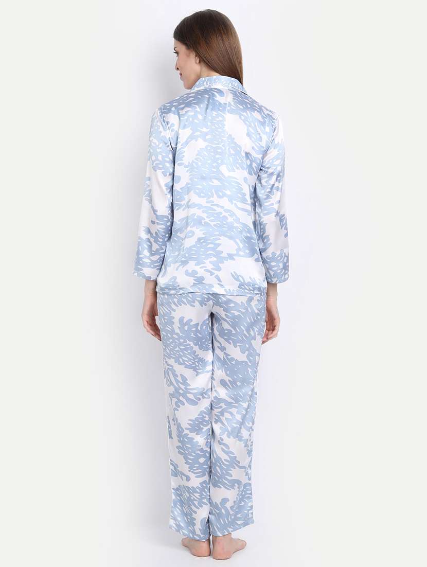 lapel neck printed nightwear pajama set - 17901052 - Standard Image - 2