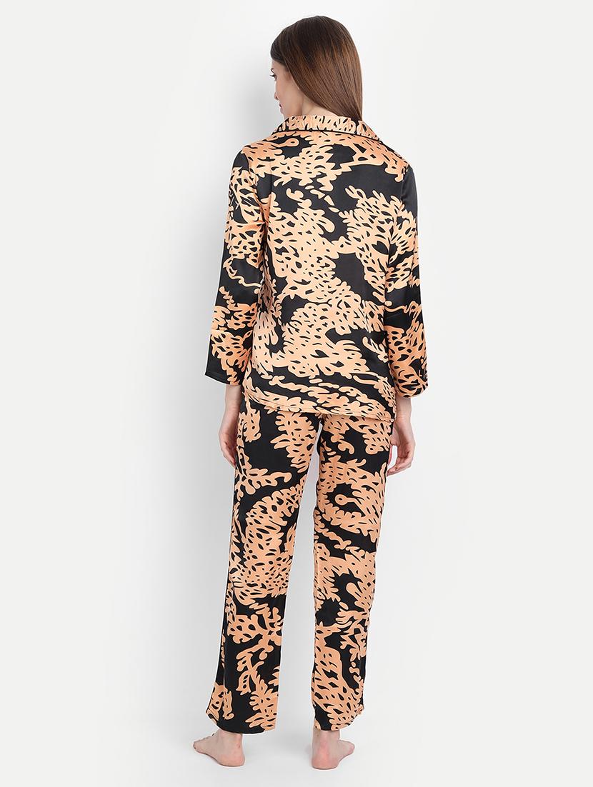 lapel neck printed nightwear pajama set - 17901058 - Standard Image - 2