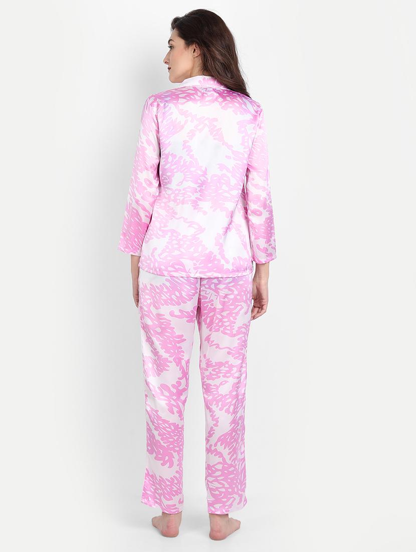 lapel neck printed nightwear pajama set - 17901059 - Standard Image - 2