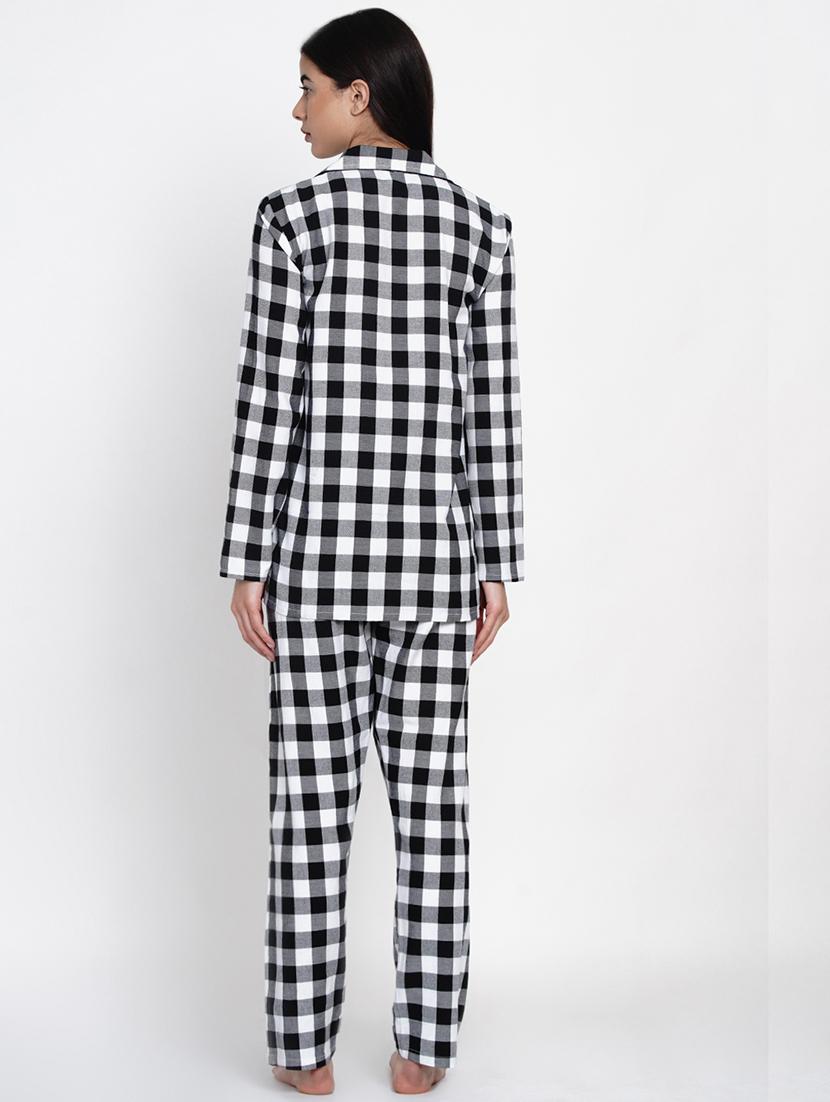 lapel neck checkered nightwear pajama set - 17901060 - Standard Image - 2