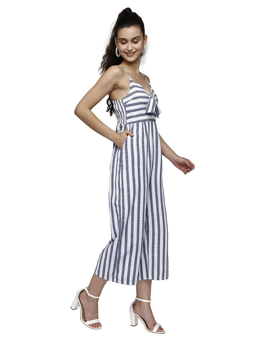 tie front striped jumpsuit - 17901090 - Standard Image - 2