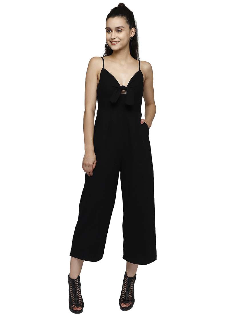 tie front solid jumpsuit